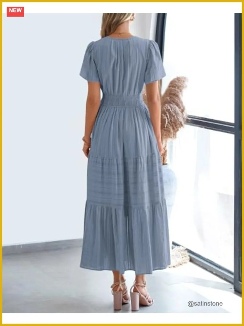 Women's Summer Casual Maxi Dress Short Sleeve V Neck Tiered